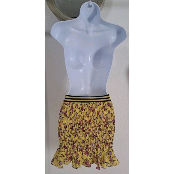 For Love & Lemons Silk Floral Odette Smocked Mini Skirt Sz M Yellow Peplum Ditsy - Picture 5 of 11